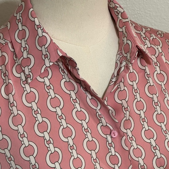 ZARA Pink White Chain Link‎ Silky Button Down Top Shirt Blouse Size S Work Party - Picture 5 of 6